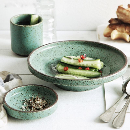 Jade Stoneware Ceramic Dinnerware Set – Vintage Glazed Porcelain with Unique Shapes