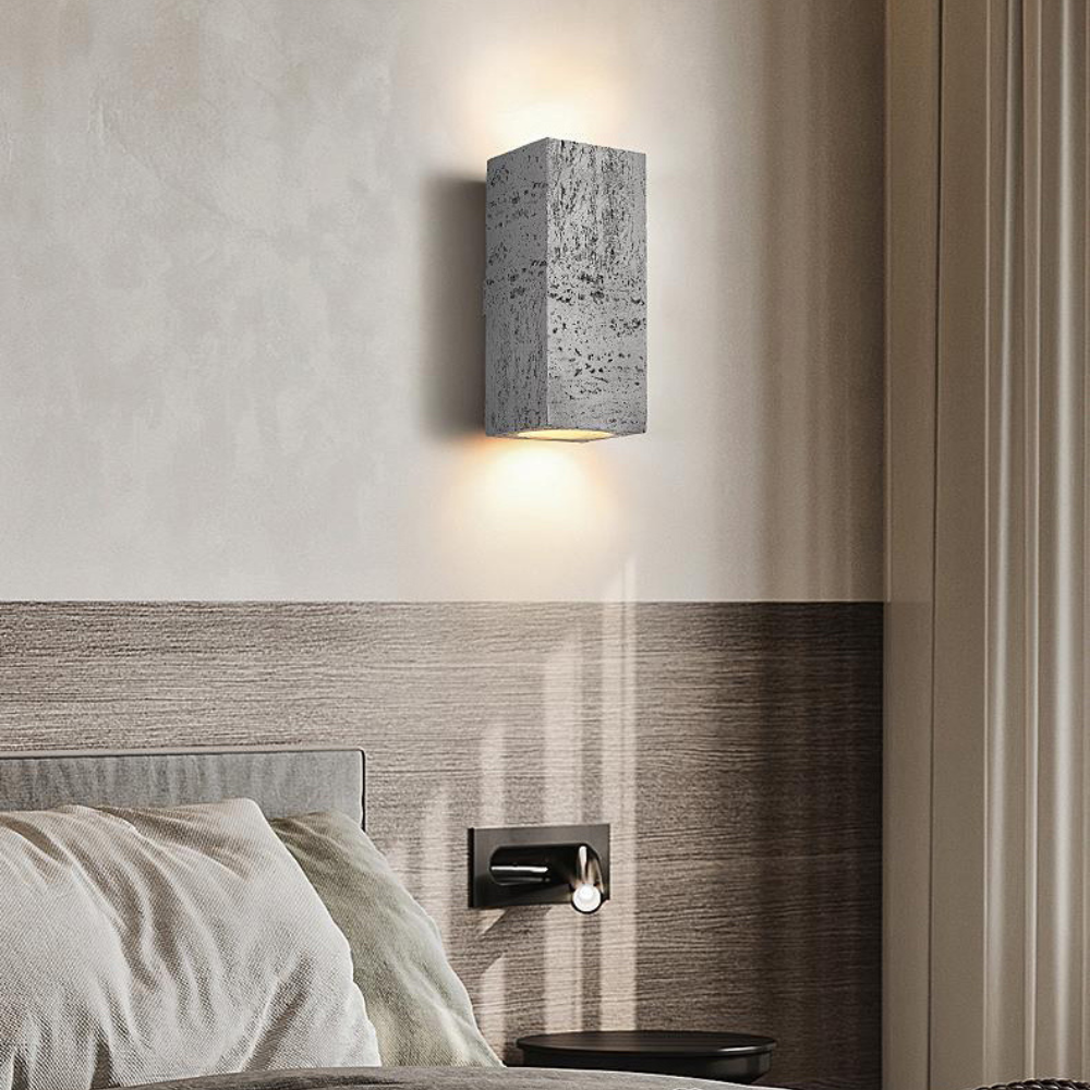 Rectangular Cement Sconce with Bidirectional Glow for Bedrooms, Hallways & Living Areas | Minimalist Stone-Effect Fixture