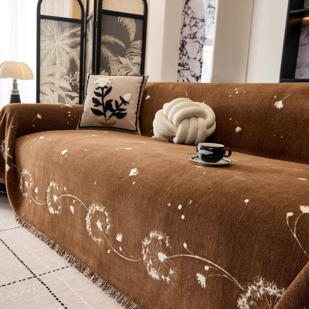 Jasmine Sofa Cover - Soft Microfiber, Japandi Dandelion Print