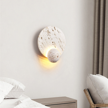 Sculptural Stone Sconce with Eclipse Glow Natural Beige Indirect Lighting for Bedroom Hallway Living Room Organic Minimalist Japandi Decor