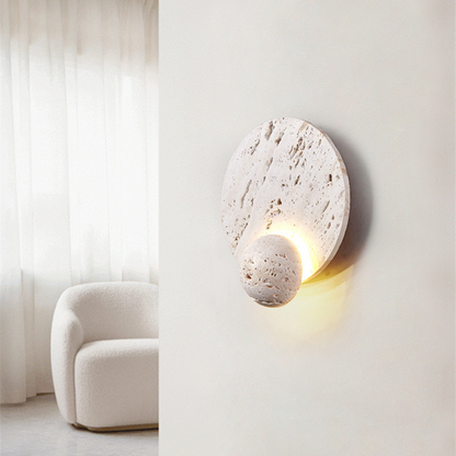 Sculptural Stone Sconce with Eclipse Glow Natural Beige Indirect Lighting for Bedroom Hallway Living Room Organic Minimalist Japandi Decor