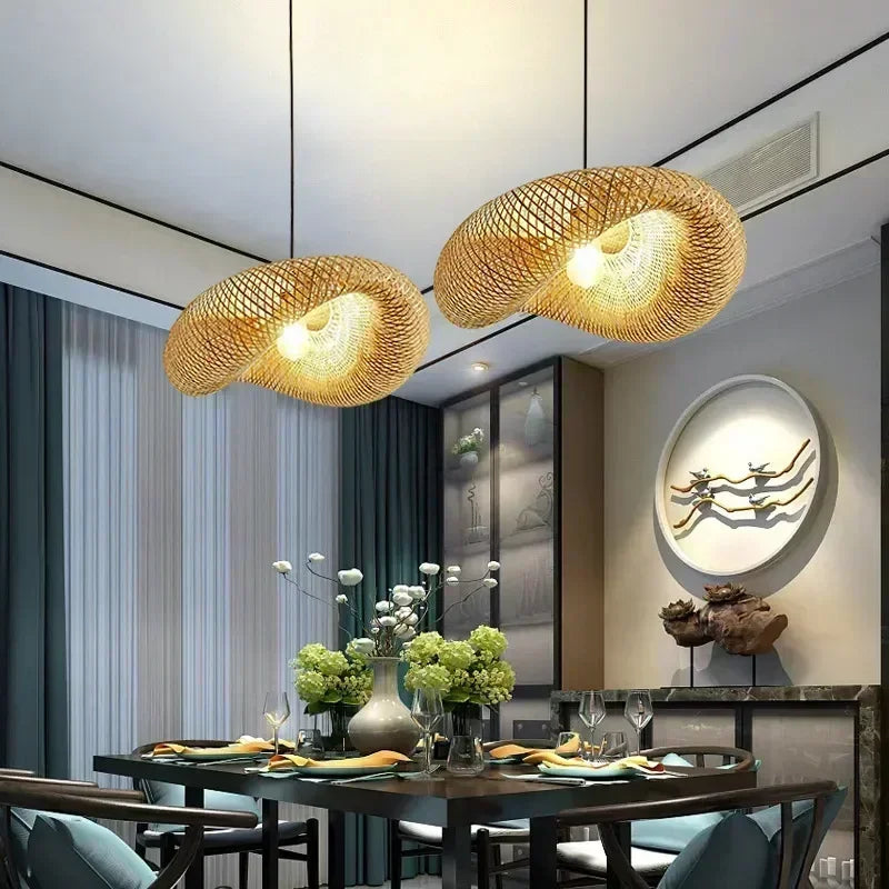 Hand-Woven Bamboo Hanging Lamp for Home Decor