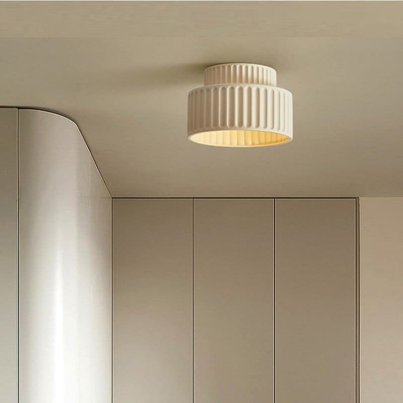 Flush Mount Resin Ceiling Light Fixture E27 Socket Textured Shade White for Kitchen Bedroom Hallway Low Profile Modern Minimalist Scandinavi