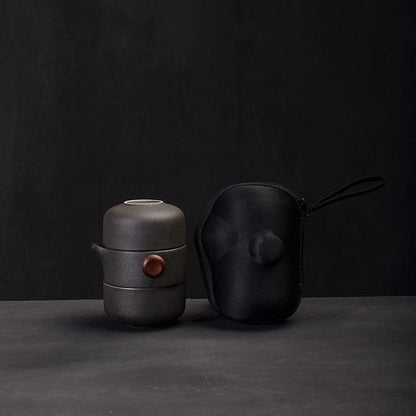 Japanese Travel Tea Set with Handmade Pottery, Includes Teapot, 2 Cups, and Compact Travel Bag