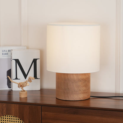 Wooden Bedside Lamp with Linen Shade – 12 Inch Modern Accent Light for Bedroom Nightstand, Living Room End Table, Reading Nook – Warm Glow D