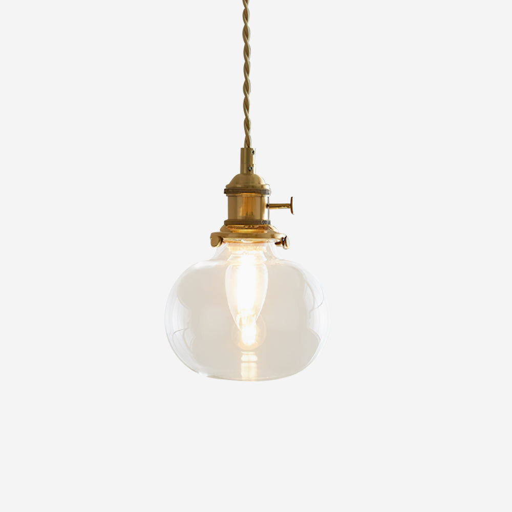 Clear Glass Drop Light Fixture with Brass Hardware 6-Inch Shade Adjustable Height Ceiling Lamp for Over Counter Islands Breakfast Nooks Dini