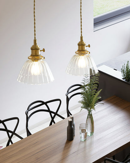 Clear Glass Drop Light Fixture with Brass Hardware 6-Inch Shade Adjustable Height Ceiling Lamp for Over Counter Islands Breakfast Nooks Dini