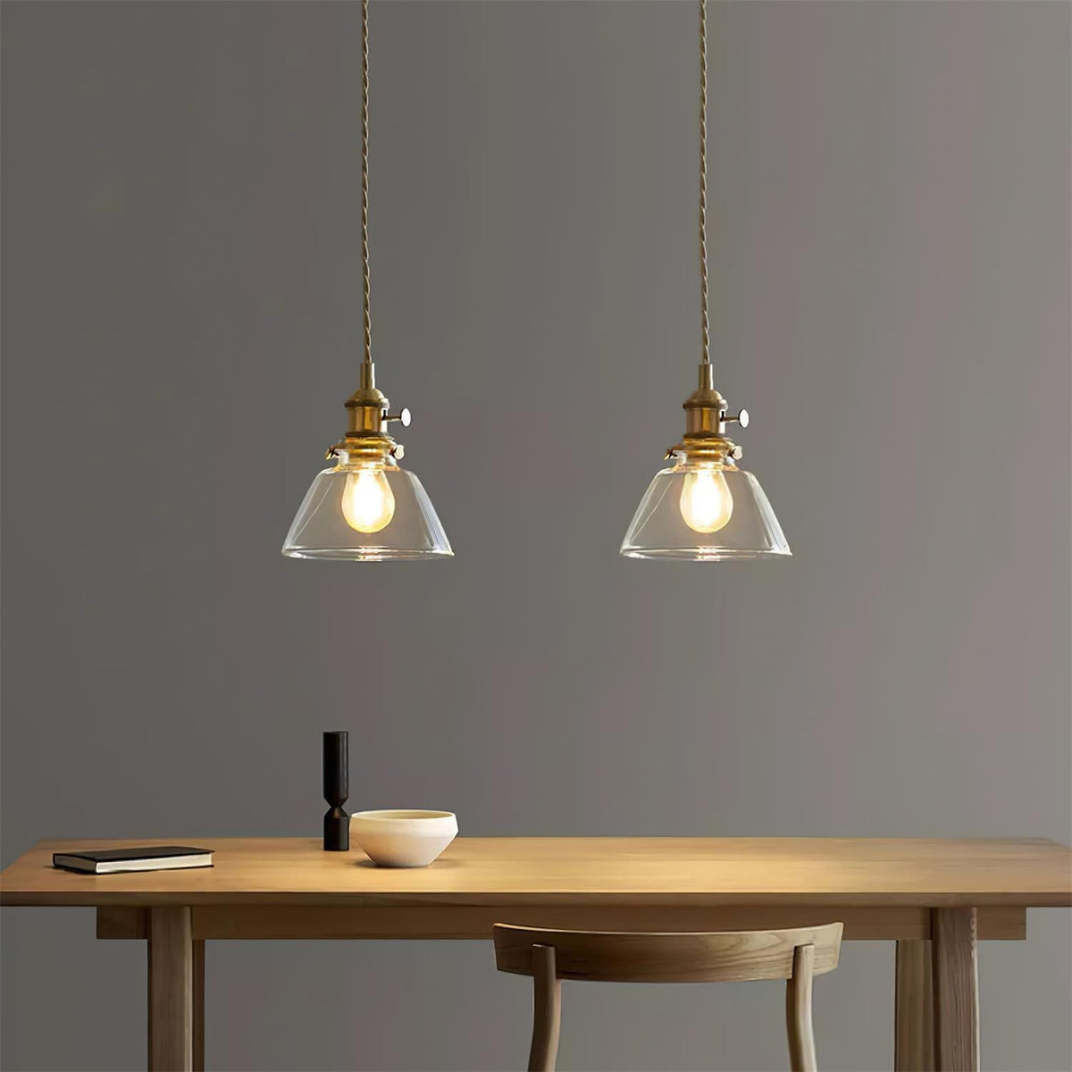 Clear Globe Hardwired Hanging Fixture Brass Metal Frame 6 Inch Adjustable Cord E26 Socket Kitchen Island Dining Room Vintage Industrial Ceil