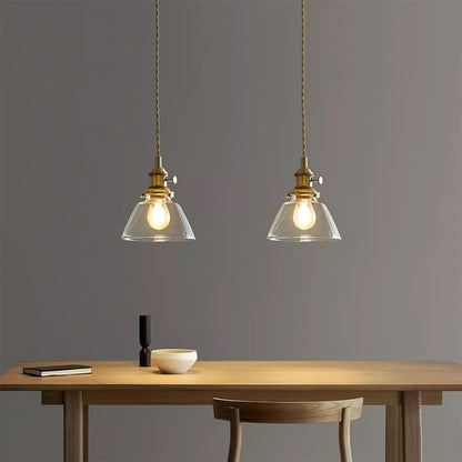 Clear Glass Drop Light Fixture with Brass Hardware 6-Inch Shade Adjustable Height Ceiling Lamp for Over Counter Islands Breakfast Nooks Dini