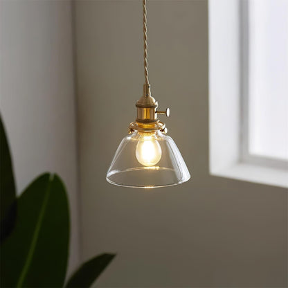 Clear Glass Drop Light Fixture with Brass Hardware 6-Inch Shade Adjustable Height Ceiling Lamp for Over Counter Islands Breakfast Nooks Dini