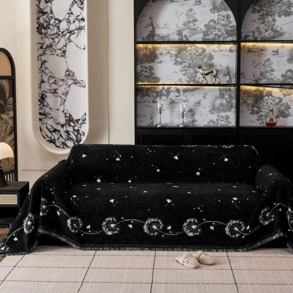 Jasmine Sofa Cover - Soft Microfiber, Japandi Dandelion Print