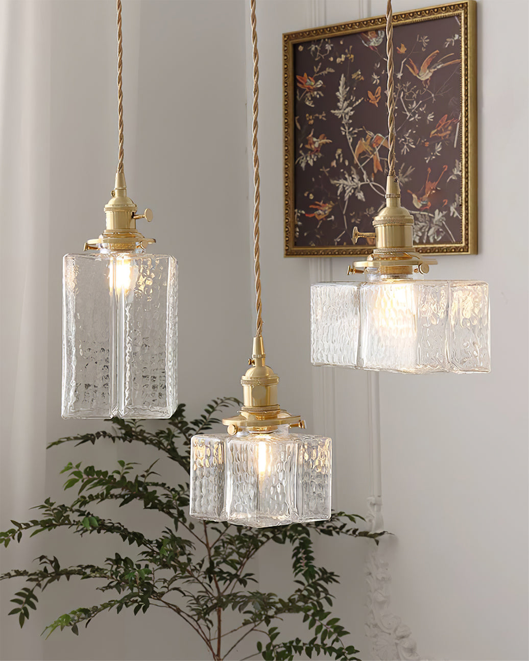 Glass Pendant Light with Brass Accents Adjustable Hanging Fixture for Kitchen Island Dining Room Modern Overhead Lighting E26 Socket