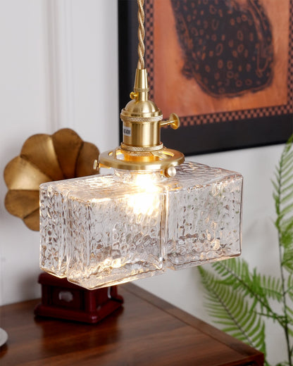 Glass Pendant Light with Brass Accents Adjustable Hanging Fixture for Kitchen Island Dining Room Modern Overhead Lighting E26 Socket