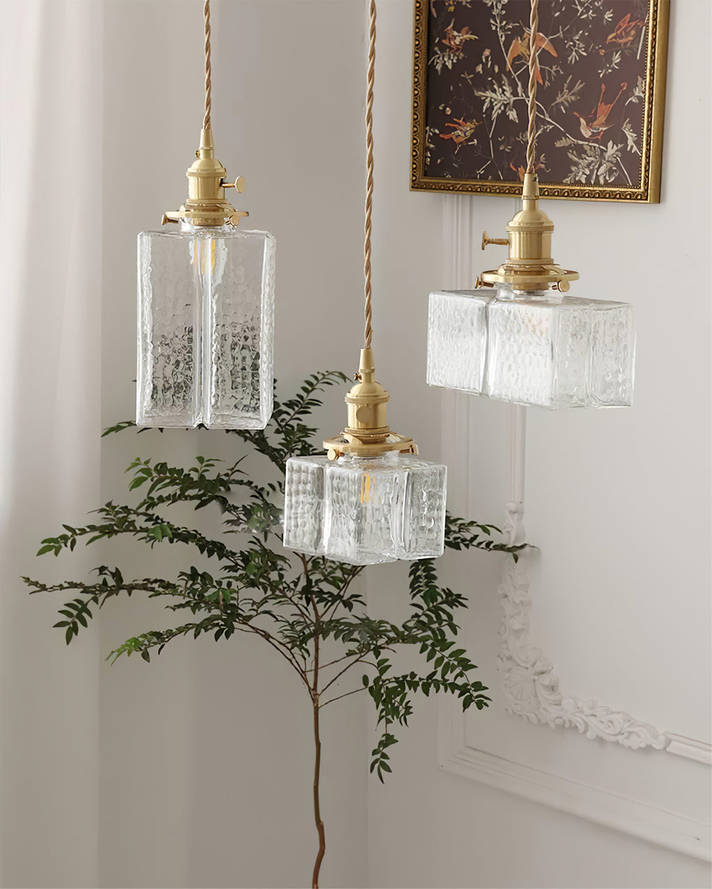 Glass Pendant Light with Brass Accents Adjustable Hanging Fixture for Kitchen Island Dining Room Modern Overhead Lighting E26 Socket