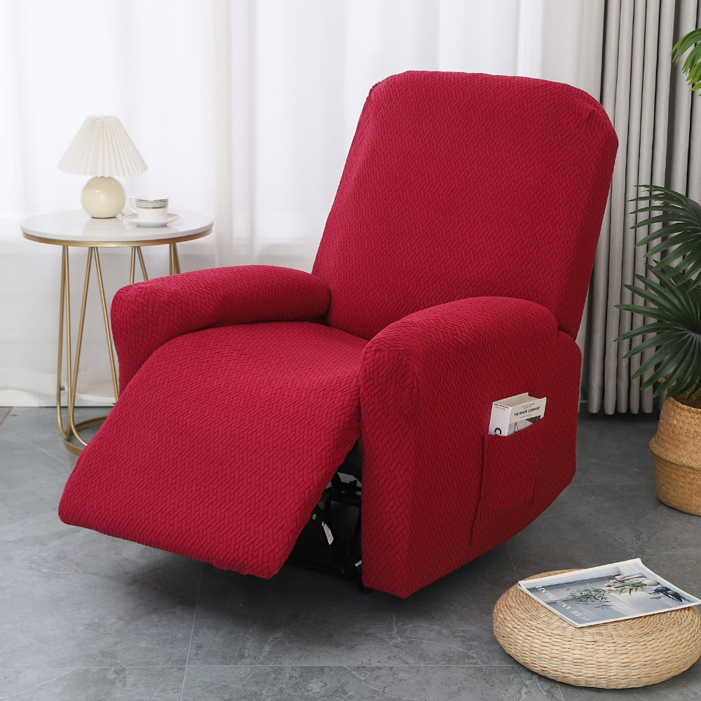 Recliner Chair Cover with Side Pocket, Recliner Chair Slipcover Machine Washable Microfiber, Fitted Recliner Furniture Cover