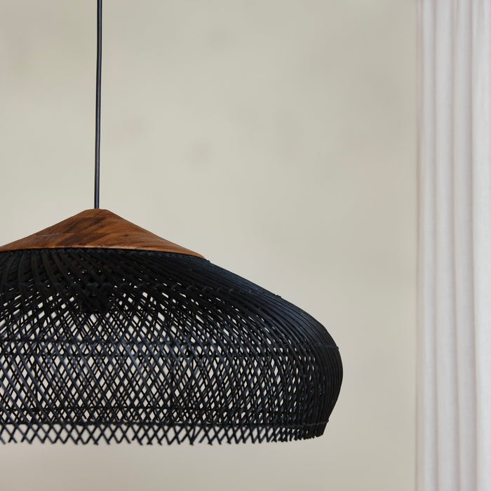 Woven Bamboo Hanging Light 24 Inch Natural Shade Adjustable Cord E26 Socket Boho Farmhouse Ceiling Fixture for Dining Room Kitchen Island Li