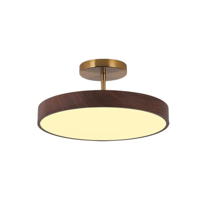 Semi-Flush Mount LED Fixture with Wood Grain Accent for Bedroom, Living Room & Dining Room Ambient Lighting
