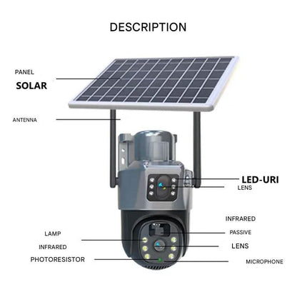 Solar-Powered Surveillance Camera 4K Resolution Dual-Lens System 10x Magnification Wireless Setup for Home Business Yard Monitoring Day Nigh