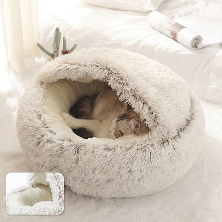 Hooded Pet Cave Bed for Cats & Small Dogs – Cozy Enclosed Sleeping Den with Plush Cushion & Machine-Washable Cover in Multiple Sizes