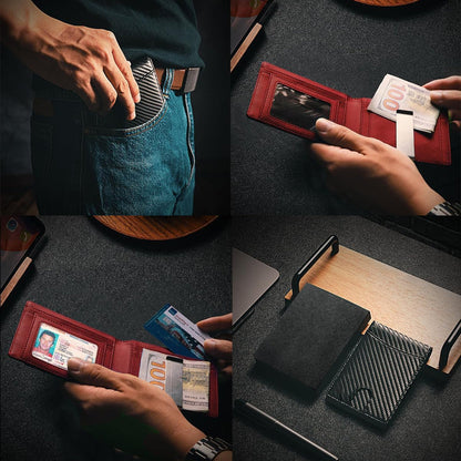 RFID Blocking Leather Card Holder with Theft-Proof Design | Compact Wallet for Daily Use