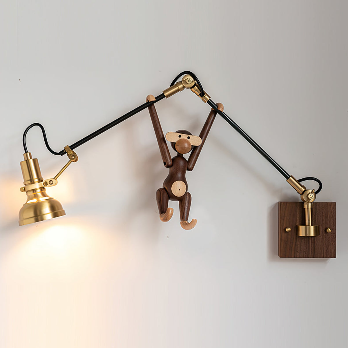 Articulating Wall Sconce Brass & Wood 27 inch Pivoting Arm Task Light for Bedside Reading Office Study Workspace