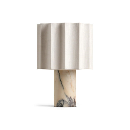 Cordless Marble Accent Lamp with Rechargeable Battery 11-Inch Tall White Beige Fabric Shade LED Desk Light for Bedroom Office Nightstand Por