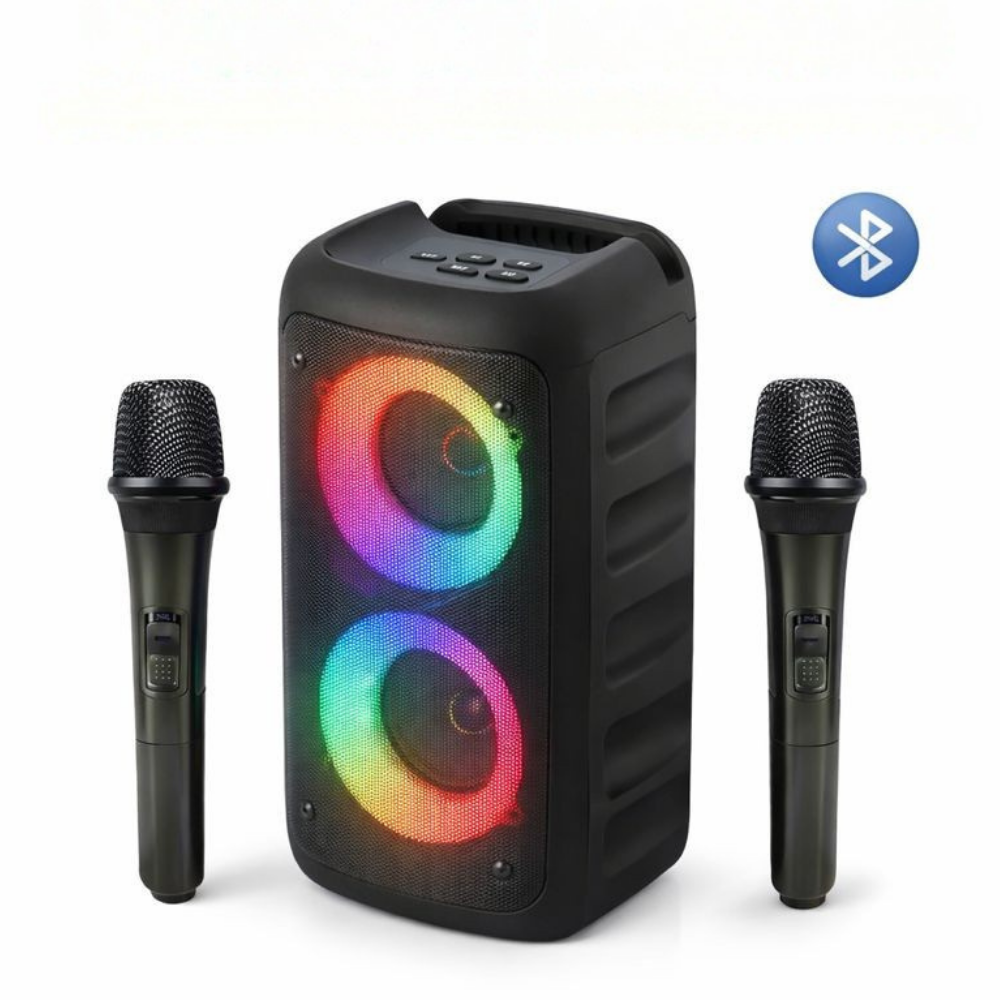 Karaoke Party | Bluetooth Portable Speaker with Dual Microphones | Colorful LED Lights for Fun Singing Sessions