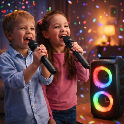 Karaoke Party | Bluetooth Portable Speaker with Dual Microphones | Colorful LED Lights for Fun Singing Sessions