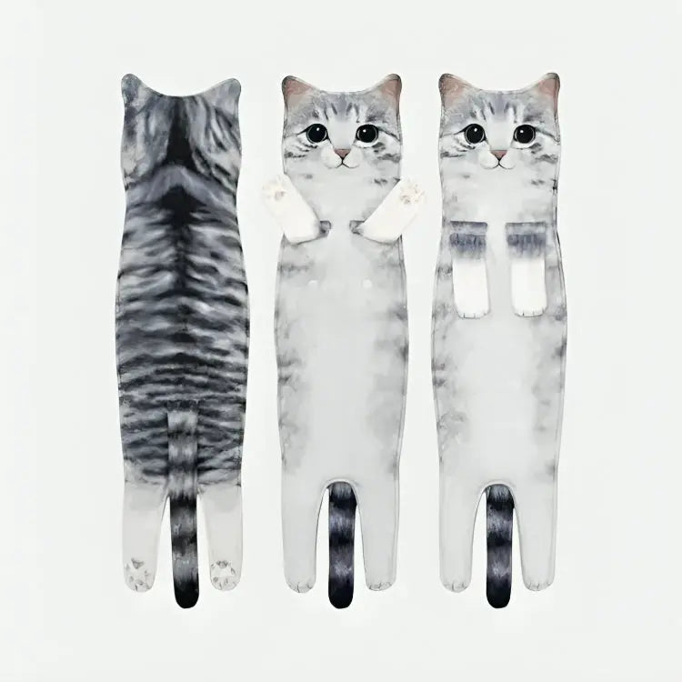 Microfiber Hand Towel with Playful Cat Design & Paw Loop Hanging Tabs for Kitchen & Bathroom