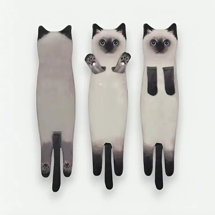 Microfiber Hand Towel with Playful Cat Design & Paw Loop Hanging Tabs for Kitchen & Bathroom
