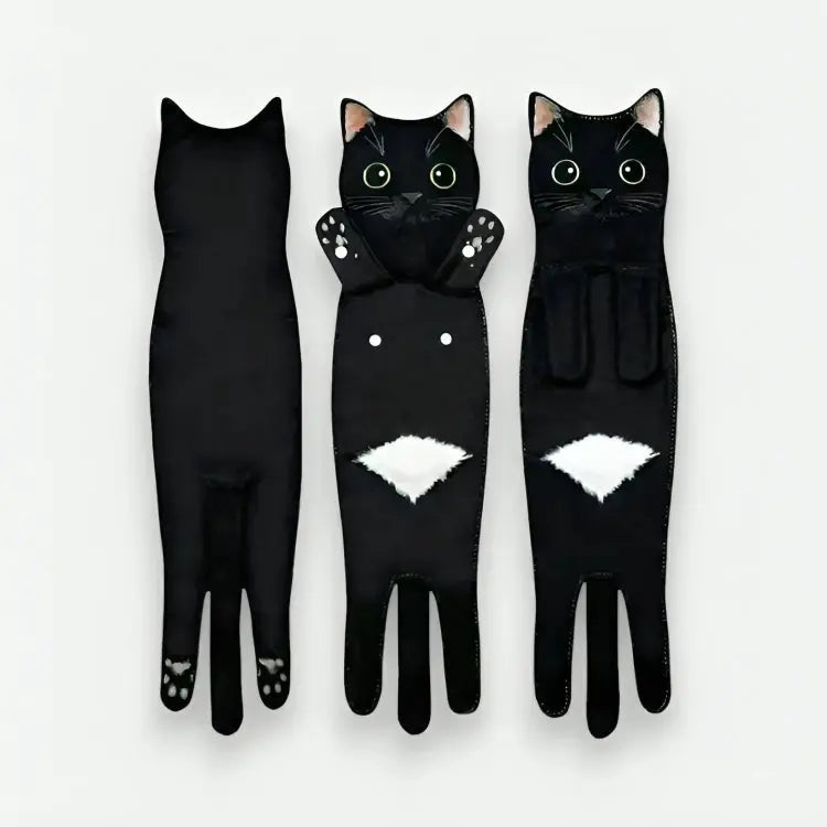 Microfiber Hand Towel with Playful Cat Design & Paw Loop Hanging Tabs for Kitchen & Bathroom