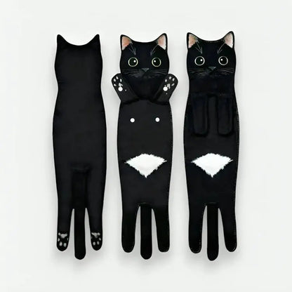 Microfiber Hand Towel with Playful Cat Design & Paw Loop Hanging Tabs for Kitchen & Bathroom