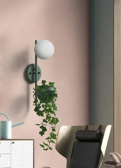 Wall Sconce with Built-In Planter Pot and LED Light for Bedroom, Living Room, or Hallway Decor | Modern Minimalist Design for Indoor Greener