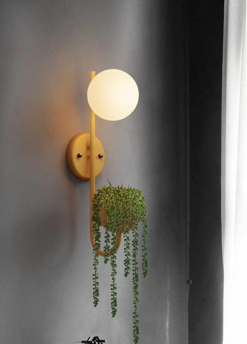 Wall Sconce with Built-In Planter Pot and LED Light for Bedroom, Living Room, or Hallway Decor | Modern Minimalist Design for Indoor Greener
