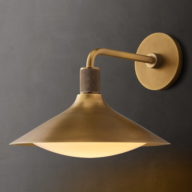 Tapered Wall Sconce with Milk Glass Shade & Solid Brass Construction for Living Room & Bedroom