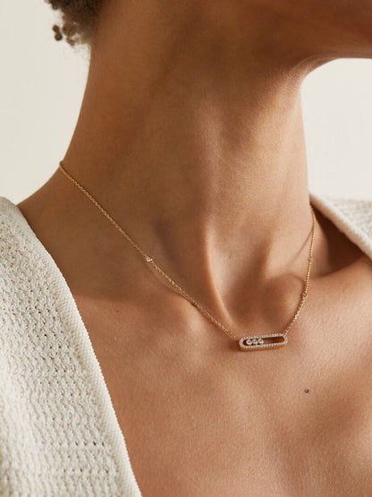 Dancing Diamond Pendant Necklace Adjustable Chain 16-18 Inches Gold Silver Rose Gold Plated Steel Delicate Everyday Jewelry for Women