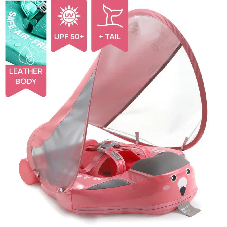 Inflatable Baby Float Ring with Sun Canopy UPF 50+ for Pool Beach Swimming Toddler Infant Water Safety Seat