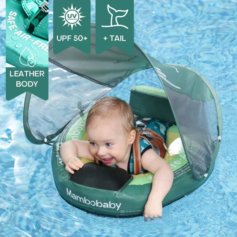 Inflatable Baby Float Ring with Sun Canopy UPF 50+ for Pool Beach Swimming Toddler Infant Water Safety Seat