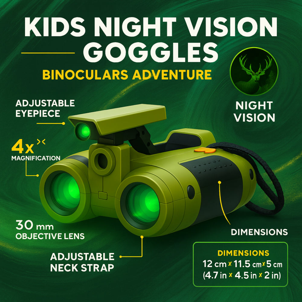 Kids Adventure Gear | Night Vision Binoculars with Pop-Up Light | Compact Design for Outdoor Exploration