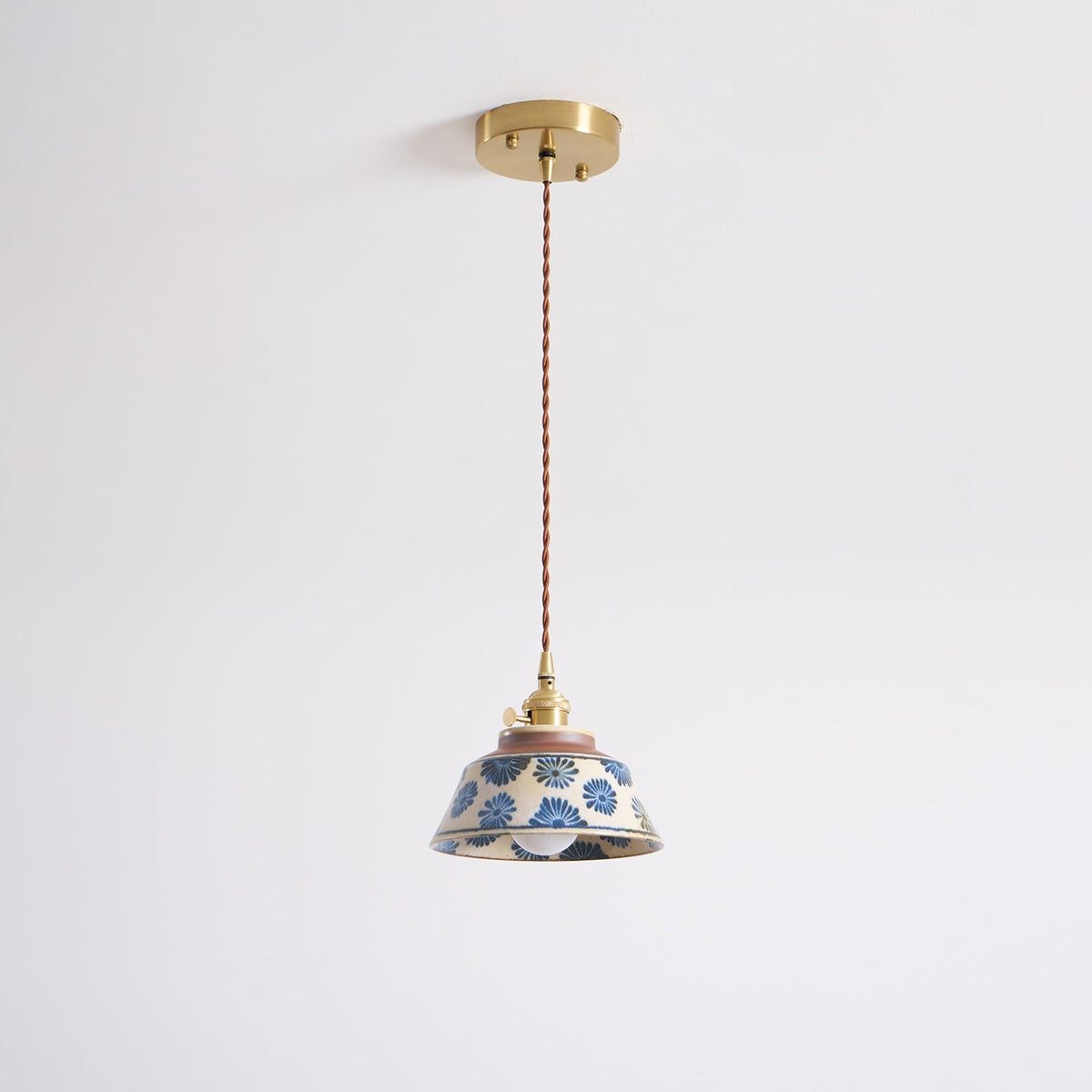 Handcrafted Ceramic Hanging Light with Floral Pattern 7 Inch Adjustable Overhead Fixture for Kitchen Island Dining Table Breakfast Nook Bras