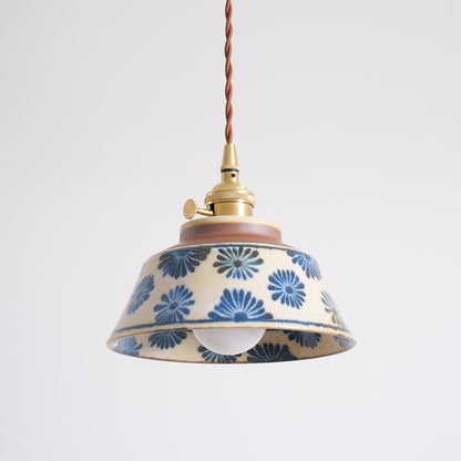 Handcrafted Ceramic Hanging Light with Floral Pattern 7 Inch Adjustable Overhead Fixture for Kitchen Island Dining Table Breakfast Nook Bras