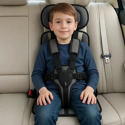 Portable Child Safety Harness Seat for Travel with 5-Point System Gray Foldable Booster for Taxis Rental Cars Everyday Outings Toddlers Kids