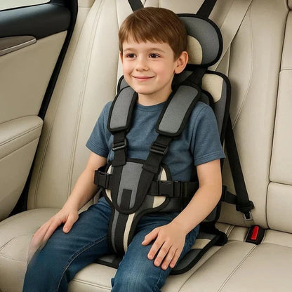 Portable Child Safety Harness Seat for Travel with 5-Point System Gray Foldable Booster for Taxis Rental Cars Everyday Outings Toddlers Kids