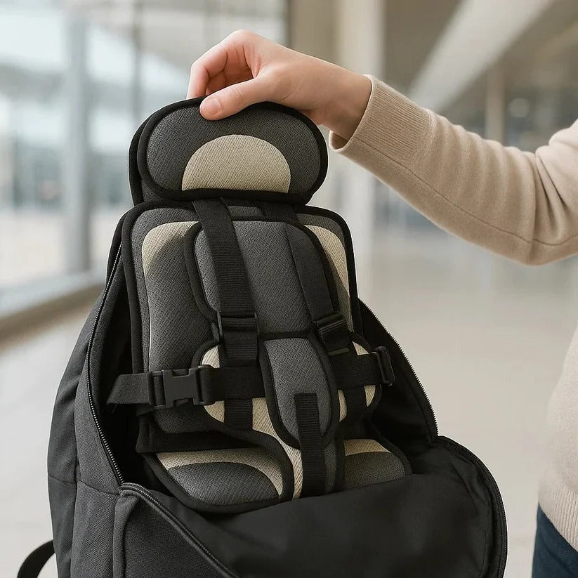 Portable Child Safety Harness Seat for Travel with 5-Point System Gray Foldable Booster for Taxis Rental Cars Everyday Outings Toddlers Kids