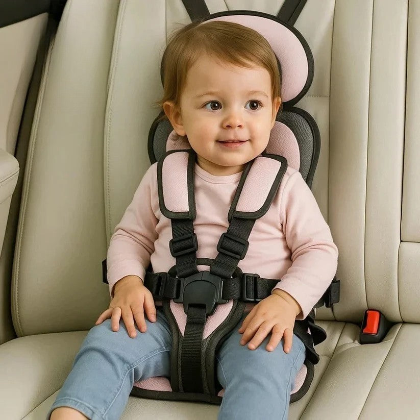 Portable Child Safety Harness Seat for Travel with 5-Point System Gray Foldable Booster for Taxis Rental Cars Everyday Outings Toddlers Kids