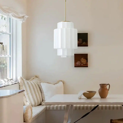 Opal Glass Hanging Light Fixture 16 in Warm Brass Finish Adjustable Ceiling Lamp for Kitchen Island Entryway Bedroom