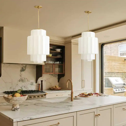 Opal Glass Hanging Light Fixture 16 in Warm Brass Finish Adjustable Ceiling Lamp for Kitchen Island Entryway Bedroom