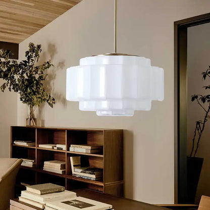 Opal Glass Hanging Light Fixture 16 in Warm Brass Finish Adjustable Ceiling Lamp for Kitchen Island Entryway Bedroom