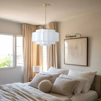 Opal Glass Hanging Light Fixture 16 in Warm Brass Finish Adjustable Ceiling Lamp for Kitchen Island Entryway Bedroom