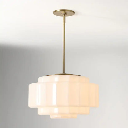 Opal Glass Hanging Light Fixture 16 in Warm Brass Finish Adjustable Ceiling Lamp for Kitchen Island Entryway Bedroom